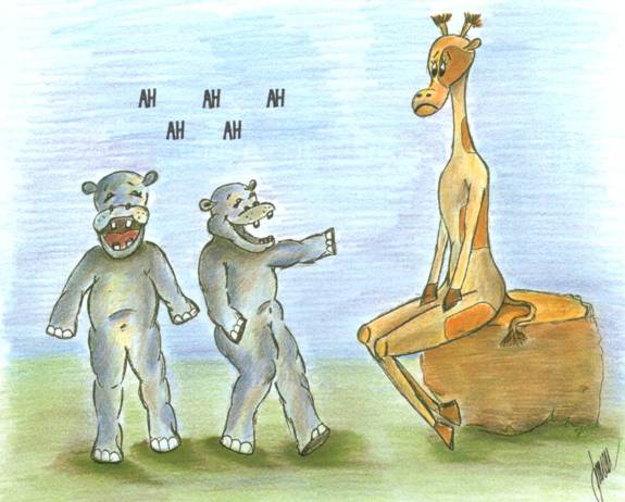 la girafe et les hippopotames